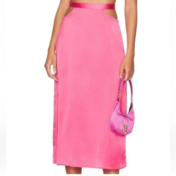 NWT WeWoreWhat cut out midi skirt in hot pink satin women’s size small - Picture 1 of 10
